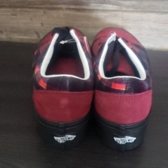 New Vans Old Skool Stacked Red Platforms Womens Shoes Size 8 Velvet Plaid Grunge - Picture 6 of 10